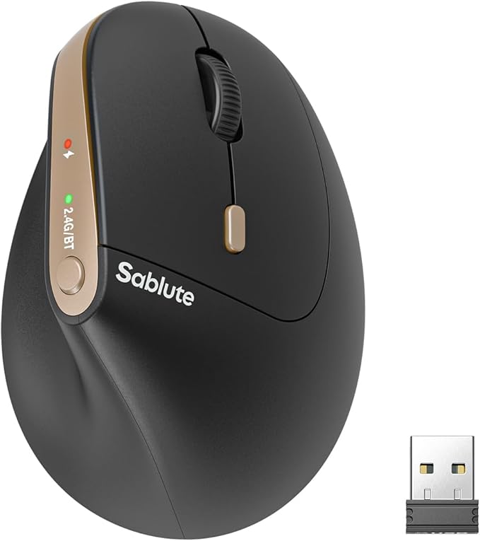 SABLUTE MAM3 Ergonomic Mouse, Bluetooth Mouse for Small/Medium Hands,Dual-Device Connectivity for Computer/Laptop, Rechargeable Wireless Vertical Mouse with 4 Adjustable DPI for Window,Mac OS,Black