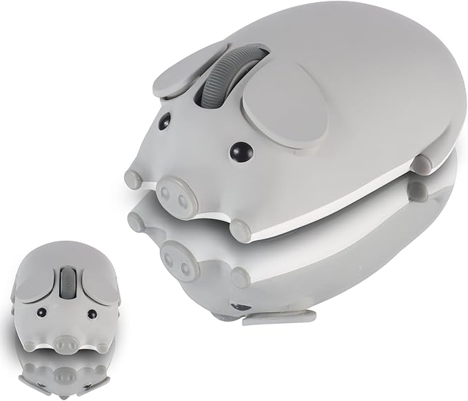 elec Space Cute Pig Design Wireless Mouse Dual Mode Bluetooth & USB Mouse, Silent Operation, Ergonomic, Perfect for Laptops & PCs, Ideal Gift for Animal Lovers and Family(Gray)