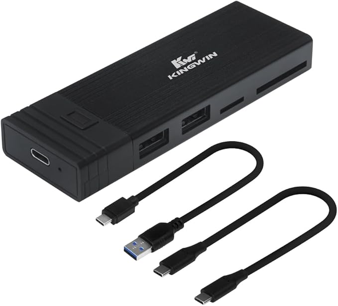 Kingwin M.2 NVMe SSD Enclosure USB-C 3.2 Gen 2 with Card Reader & USB Hub – 10Gbps External SSD Adapter for M-Key/B+M Key NVMe Drives