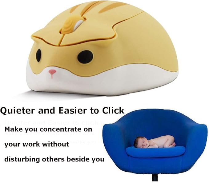 2.4GHz Wireless Mouse Cute Hamster Shape Less Noice Portable Mobile Optical 1200DPI USB Mice Cordless Mouse for PC Laptop Computer Notebook MacBook Kids Girl Men Women Adults Gift (Yellow)