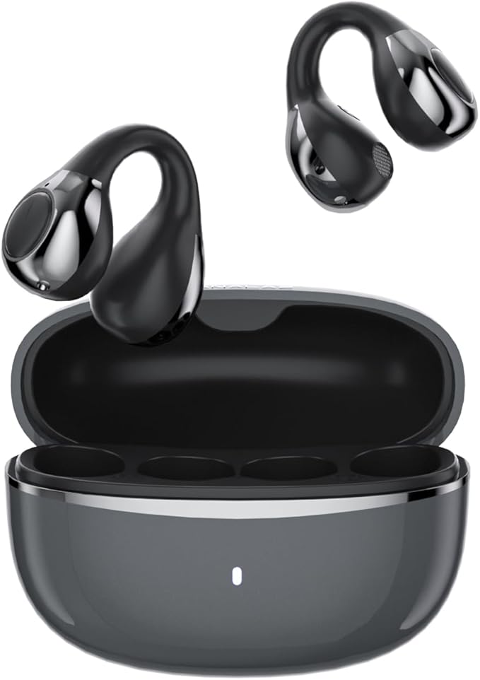 Open Ear Earbuds I5, Bluetooth 6.0 Headphones for Gym & Running, IPX5 Sweatproof, 36H Playtime, Secure Clip-On Fit for Work & Sports (1-Black)