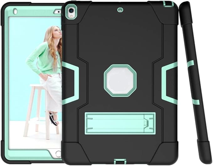 3 in 1 Hybrid Case for iPad Air 3 10.5" & iPad Pro 10.5" - Heavy Duty Rugged Stand, Shockproof, Anti-Slip, Anti-Scratch - Black/Green