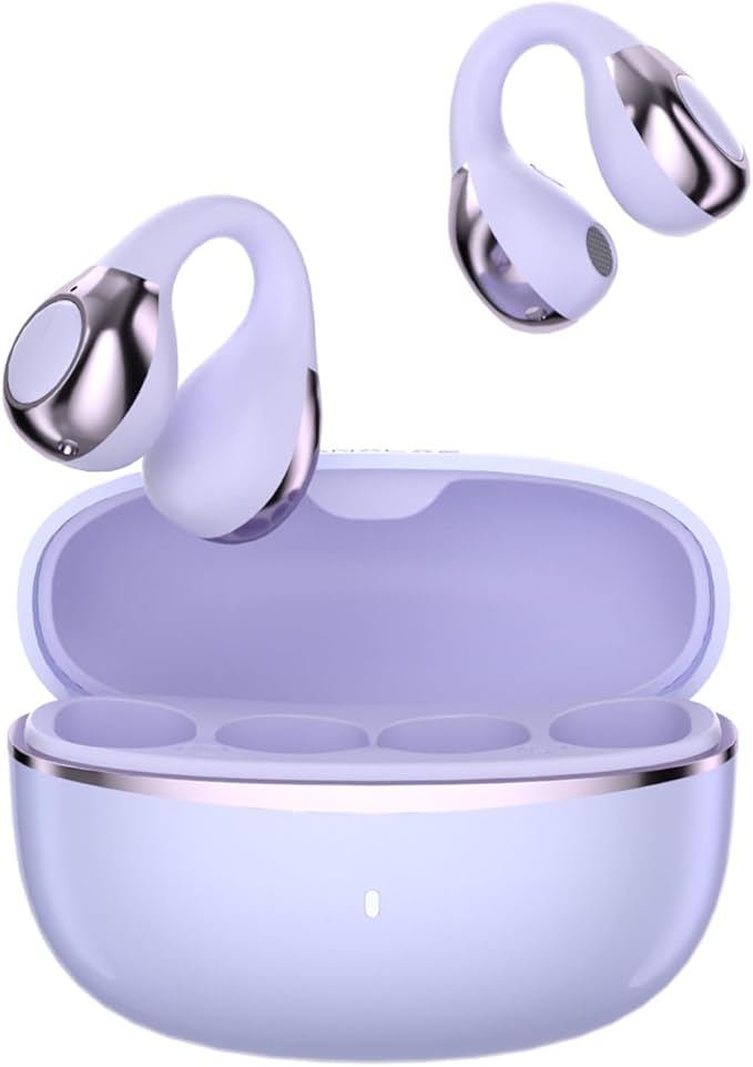 Open Ear Earbuds I5, Bluetooth 6.0 Headphones for Gym & Running, IPX5 Sweatproof, 36H Playtime, Secure Clip-On Fit for Work & Sports (3-Purple)