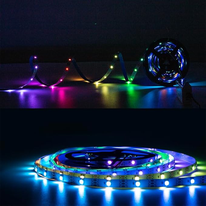WS2812B RGB LED Strip, Individually Addressable LED Strip, Chasing Effects Dream Color 5050SMD 16.4FT 150 LED Pixel Strip Rope Light DC 5V (White PCB 5M 30Pixels/M IP30)