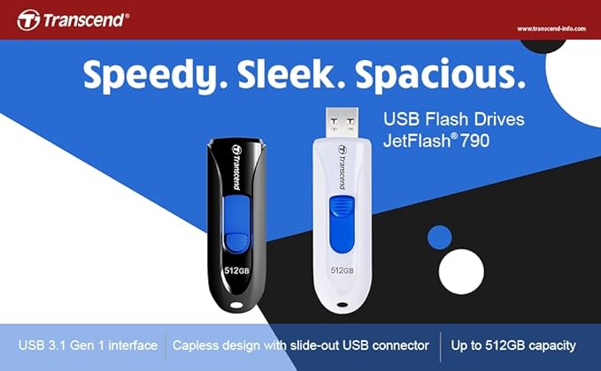 Transcend 64GB JetFlash 790 USB 3.0 Flash Drive (TS64GJF790K), Black