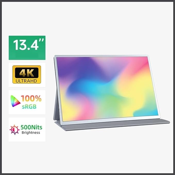 Gaming 13.4-Inch 60Hz 500Nits 4K Portable Display for Laptops Mobile Phones Game Consoles Extended Screen with Speakers