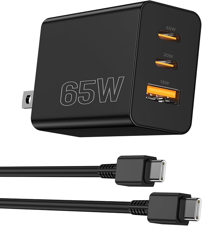 65W USB C Charger Block,3 Port GaN+ USB-C Wall Charger,100W PD Type C Multi Port Power Super Fast Charging Block Adapter&6FT Cable for Samsung Galaxy S26 Ultra/25/24,iPhone 17/16/15,iPad,MacBook
