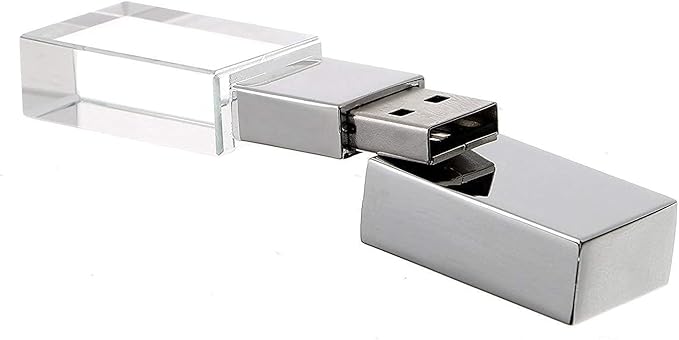 New Crystal Transparent Rectangle Genuine USB Flash Drive 3.0 LED Lighting Memory Stick Birthday Wedding Gift Pen Drive,Silver (8GB)