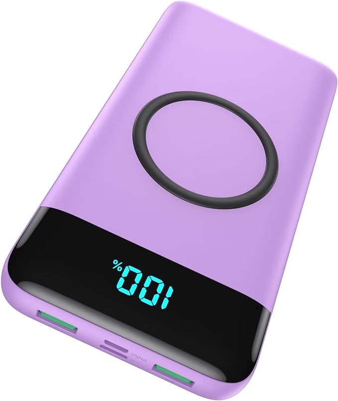 Wireless Portable Charger 30,800mAh,15W Wireless Charging USB C Power Bank,25W PD QC 4.0 Fast Charging 4 Outputs Travel Essentials Battery Pack Compatible with iPhone 17/16/15/14,Galaxy,Android-Purple