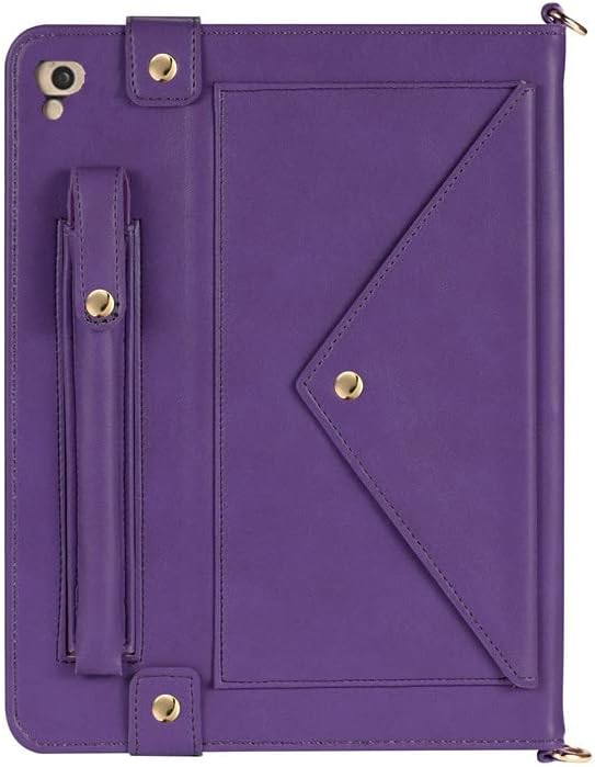 Handbag Case for 9.7-inch iPad 2018 2017 (iPad 5th/6th Generation), iPad Air/Air 2 Case, Techcircle Smart Folio Stand PU Leather Crossbody iPad Cover with Hand Strap, Pencil Holder Wallet Case, Purple