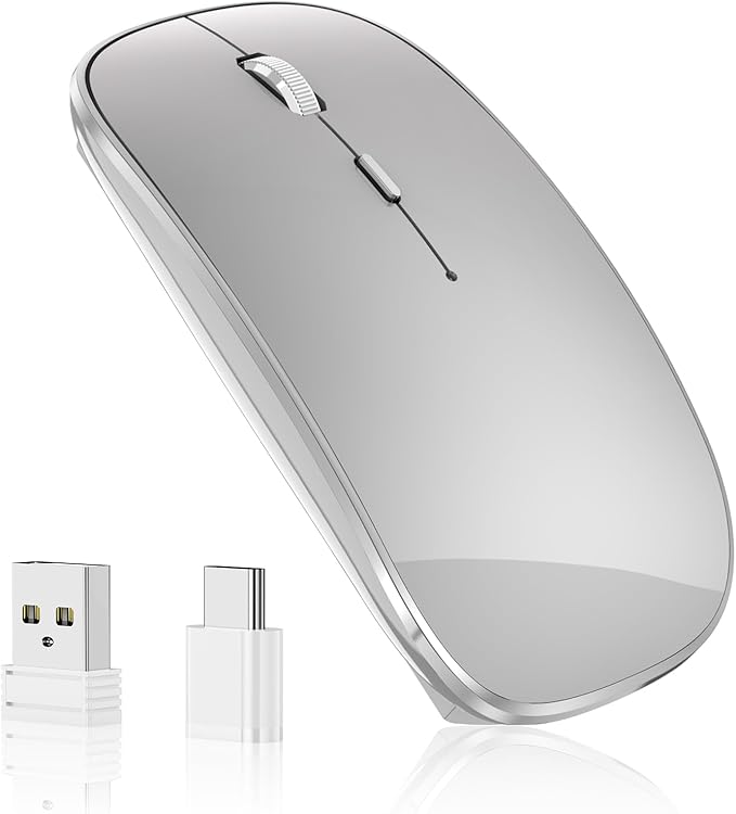 Halpilt Wireless Mouse Chargeable Portable Silent USB and Type-C Dual Mode Wireless Mouse 3 Adjustable DPI for Laptop, Mac, Android, PC (Q23S Black) (Grey)