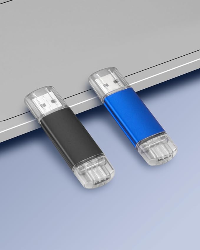 AreTop 32GB USB C Flash Drive USB 2.0 Dual Thumb Drive 32GB USB Drive 2-in-1 Portable Type-C Memory Stick for iPhone 16/15, Android Smartphone, Computers, MacBook, Tablets, 2 Pack, (Black & Blue)