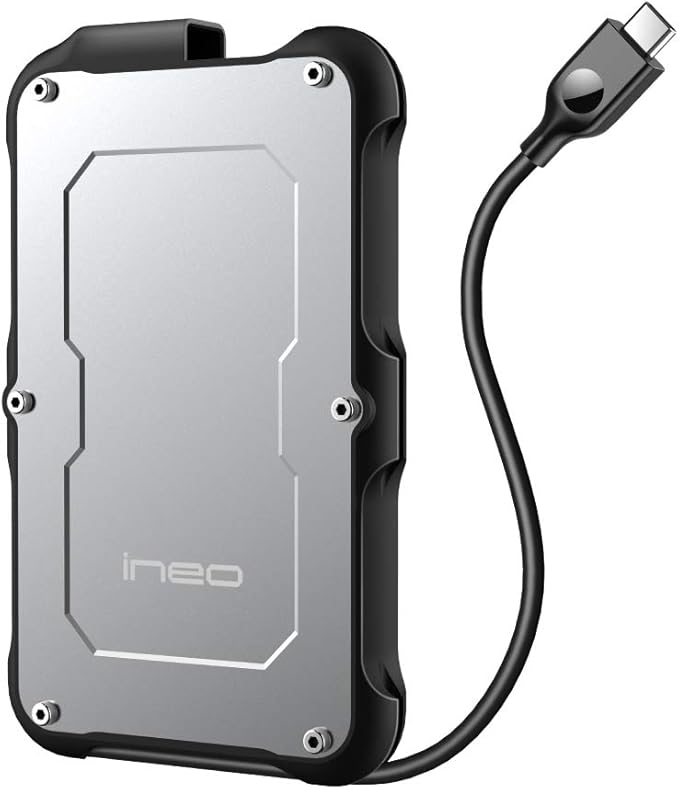 ineo 2.5" USB 3.1 Gen 2 Type-C Rugged Waterproof & Shockproof External Hard Drive Enclosure for 9.5mm & 7mm SATA HDD/SSD [C2580]