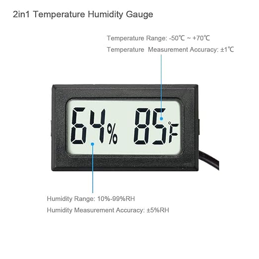 4-Pack Mini Digital Hygrometer Thermometer Gauge with Probe LCD Display Temperature Fahrenheit Humidity Meter for Incubator Reptile Plant Terrarium Sealed Containers Guitar Case