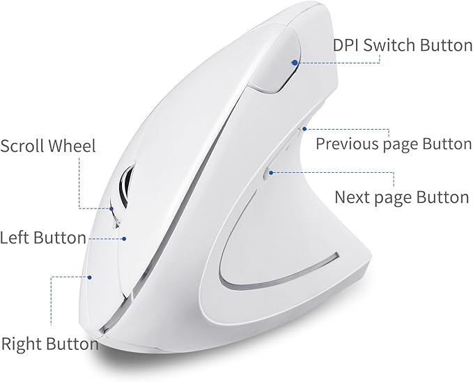 Type C Vertical Wireless Mouse, 2.4G USB C Wireless Mouse, Ergonomic Mouse with Type C Receiver for MacBook, Computer, Laptop and All Type C Devices (White)
