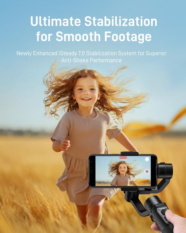 hohem iSteady Mobile Plus Gimbal Stabilizer for Smartphone, 3-Axis Phone Gimbal for Android and iPhone 15,14,13,12 PRO, Stabilizer for Video Recording with Ultra-Wide-Angle Mode, 600° Inception