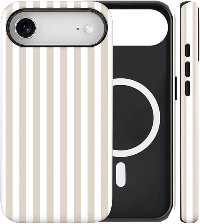 Magnetic for iPhone 17 Air Case Cute Stripes Phone Case, Shockproof Slim TPU and Hard PC Protective Phone Cover Compatible with MagSafe Designed for Women Girls, Apricot