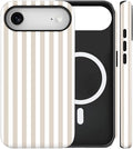 Magnetic for iPhone 17 Air Case Cute Stripes Phone Case, Shockproof Slim TPU and Hard PC Protective Phone Cover Compatible with MagSafe Designed for Women Girls, Apricot