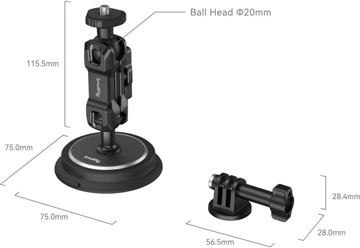 SMALLRIG Magnetic Mount for GoPro Hero 13/12/11, Powerful Camera Car Mount Outside with 360° Rotation Ball Head Magic Arm, for DJI OSMO 360/Nano/Action 6/5 Pro/4, for Insta360 X5/X4/X3/Ace Pro 2