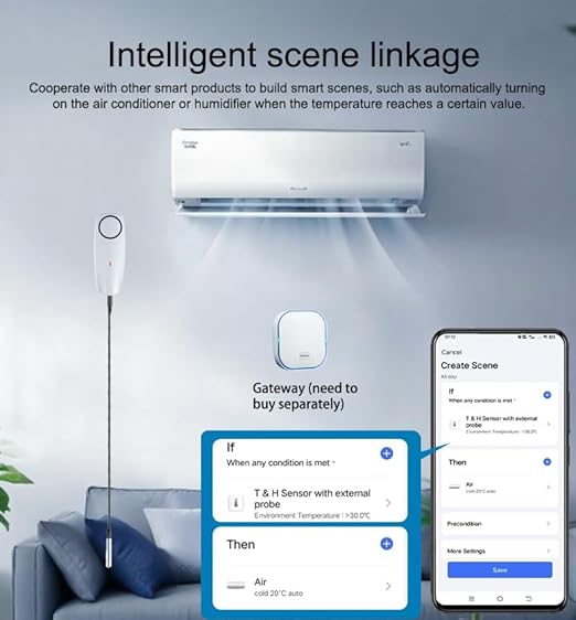 Zigbee Refrigerator Thermometer:App Notification, Data Record Export, Fridge Thermometer with Probe for Refrigerator, Freezer, Hot Tub.Hub Required