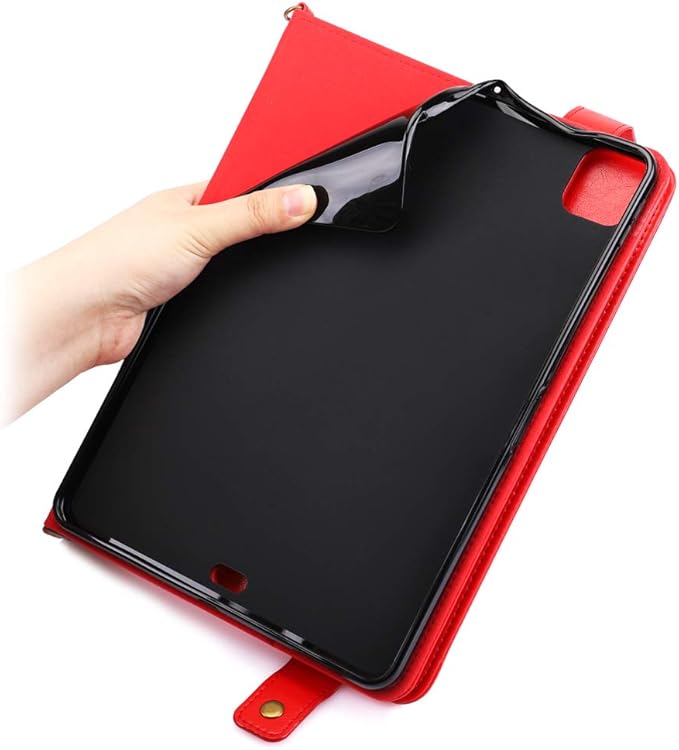Handbag Case for iPad Pro 13-inch M5 2025/M4 2024, Techcircle Folio Stand PU Leather Crossbody Wallet Case with Pencil Holder, Hand Strap & Shoulder Strap, Red