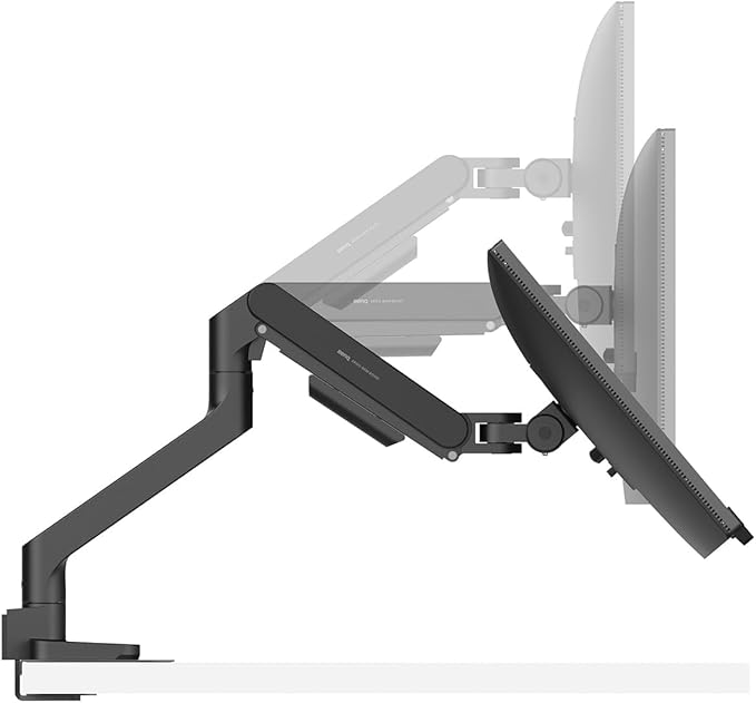 BenQ BSH01 Ergo Monitor Arm -Gas Spring Monitor Stand for Up to 45'' & 44lbs Screens, Heavy Duty, Quick Installation, No Sagging, Top Clamp and Grommet Base, Reinforcement Plate, VESA 75x75 &100x100mm