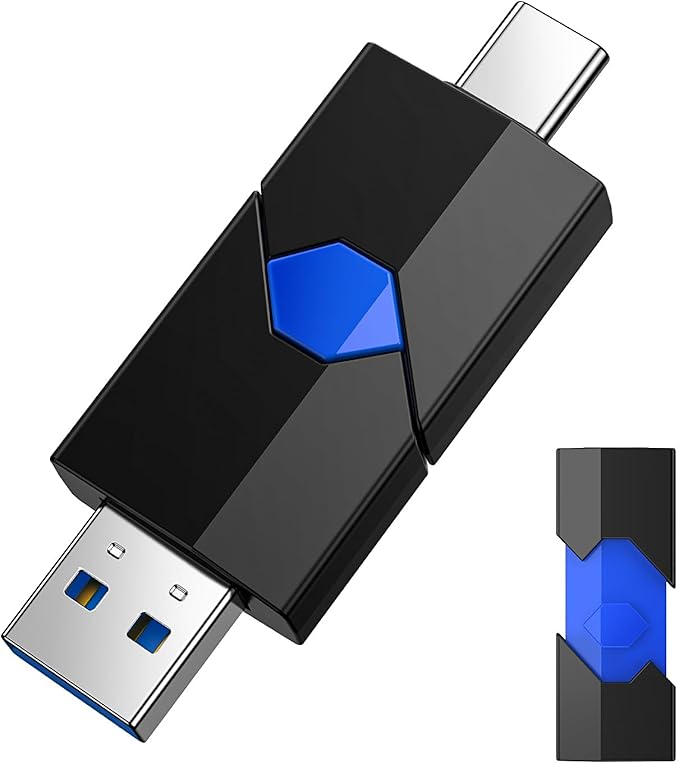 256GB USB Flash Drive, JUANWE USB 3.1 Thumb Drive 150MB/s High Speed Transfer, Dual Port USB Type-C & Type-A Memory Stick for Phone, Laptop, Tablet, Blue