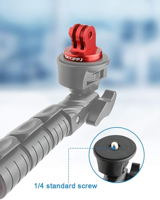 Aluminum-Tripod Adapter Attachment- Bolt -Adapter for Monopod Mount with Aluminum CNC Thumbscrew Compatible Gopro Hero 13 12 11 10 9 8 DJI Osmo Insta360 AKASO and Other Action Camera（RED）