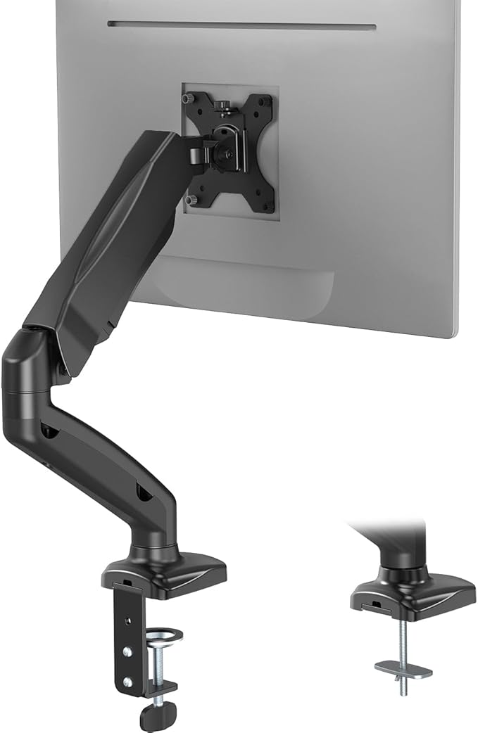 WALI Single Monitor Arm for 13-27 inch Screens, Adjustable Single Monitor Mount Holds 19.8lbs, Computer Monitor Stand for Desk, Clamp and Grommet Base, VESA 75/100mm (GSMP001), Matte Black