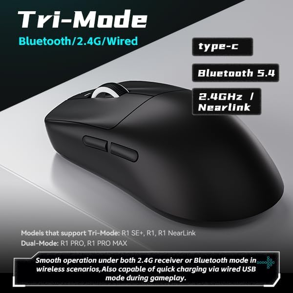 ATK VXE Dragonfly R1 S Wireless Gaming Mouse, 55g Lightweight, Xhero AI Sensor, Adjustable DPI, 1k Polling, 150 Hr Battery Life, Tri-Mode Nearlink/Bluetooth/Wired
