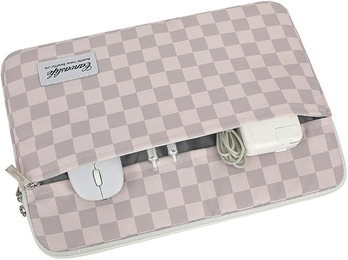 Canvaslife Neutral Checker Pattern 13 inch Canvas Laptop Sleeve with Pocket 13 inch 13.3 inch Laptop 13 case13 Sleeve