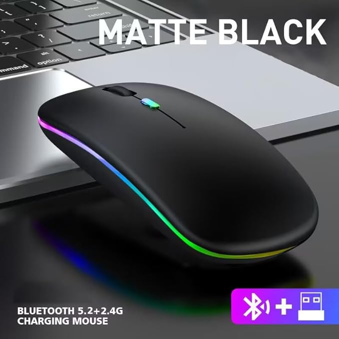 2 Pack Wireless Bluetooth Mouse,LED Dual Mode Rechargeable Silent Slim Laptop Mouse,Portable(BT5.2+USB Receiver) Dual Mode Computer Mice,for Laptop,Desktop Computer,Tablet,Phone,TV (Black+Grey)