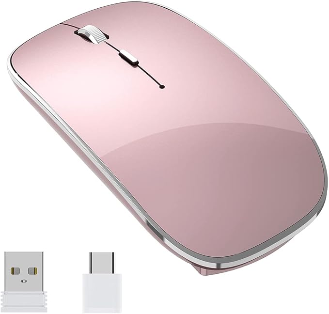 Halpilt Wireless Mouse Chargeable Portable Silent USB and Type-C Dual Mode Wireless Mouse 3 Adjustable DPI for Laptop, Mac, Android, PC (Q23S Black) (Rose Gold)