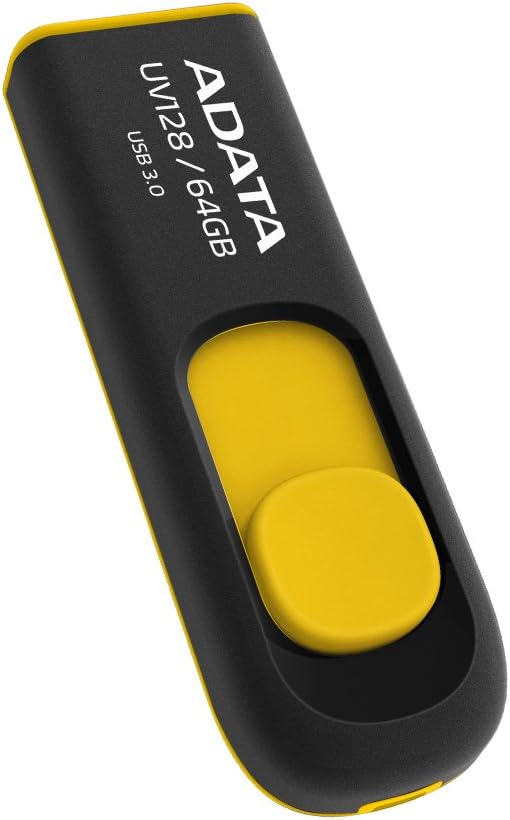 ADATA UV128 64GB USB 3.0 Retractable Capless Flash Drive, Yellow (AUV128-64G-RBY)