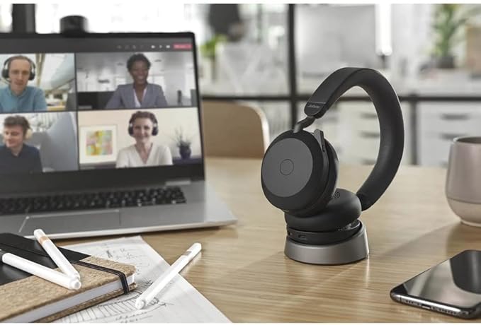 Jabra Evolve2 75 PC Wireless Headset with Charging Stand and 8-Mic Technology - Dual Foam Stereo Headphones with Advanced Active Noise Cancelling, USB-A Bluetooth Adapter and MS Compatibility - Black