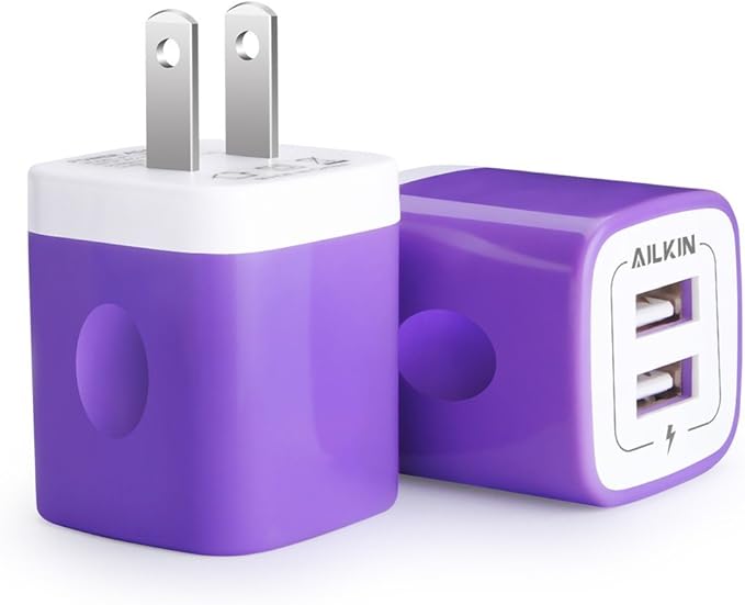 2Pcs USB Wall Charger, AILKIN USB Plug Home Travel Power AC Adapter Charging Block for iPhone, Google Pixel, Samsung Galaxy, HTC, LG, Motorola Cell Phone Quick Charge Base USBA Adaptive HandSet Cube