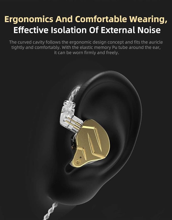 KZ ZSN PRO X Dual Driver Earbuds Headphone, HiFi Stereo Sound Earphone with Balanced Armature and Dynamic Driver Ergonomic Comfortable Headset (Golden with Microphone)……