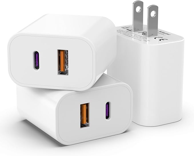 3 Pack i Phone 17 16 15 14 USB C Charger Block, iGENJUN 20W Dual Port QC + PD 3.0 Power Adapter Wall Charger, Double Fast Plug Charging Brick for i Phone 17/17 Pro/16/15/14/X, Samsung Galaxy - White