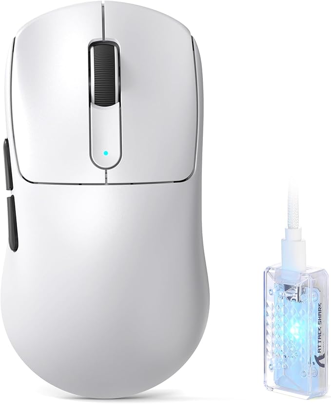 ATTACK SHARK V5 Wireless Gaming Mouse with 42000 DPI -PAW3950 MAX Sensor -55g Ultra-Lightweight-Nordic 52840 MCU,Wired/BT/2.4GHz Wirelss Programmable Mouse for PC/Mac (White)