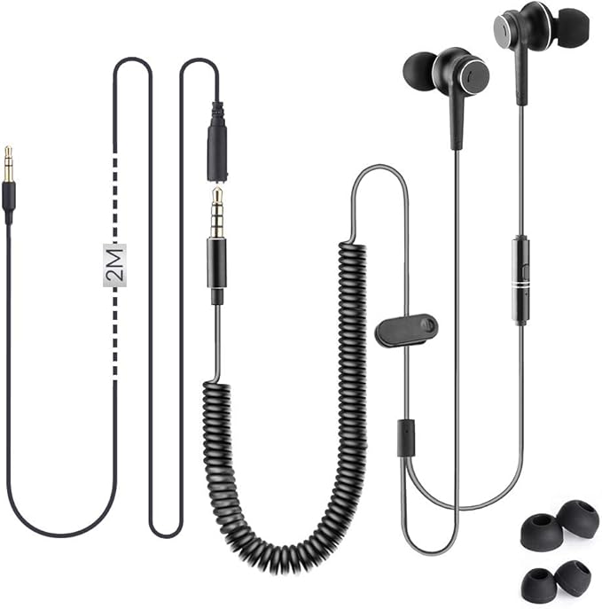Avantree Long Cord Earbuds for TV & PC, 18ft / 5.5m Extension Cable Earphones with Mic & Extra Long Spring Coil Wire, Metal Stereo in-Ear Wired Bass Headphones for 3.5mm Audio Output Devices - HF027