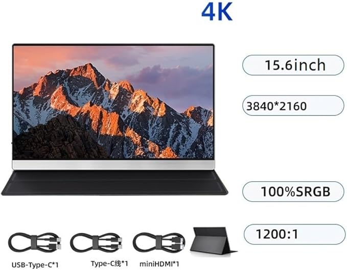 Flicker Free Portable-Monitor-for-Laptop - 15.6'' 4K FHD IPS Display USB-C HDMI with Speakers External Monitor with Speakers