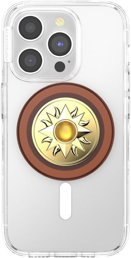 PopSockets Phone Grip for MagSafe, Magnetic Holder, Phone Stand, Gold - Enamel Sun Jewel Amber