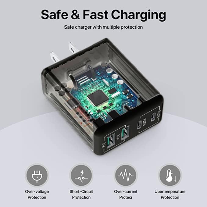 sccvee [2 Pack] USB C Wall Charger, 40W 4-Port USB C Charger Block,Fast Charging Block Dual Port PD+QC Wall Plug Multiport Type C Compatible with iPhone 14/13/12/Pro Max/XS/XR/8,Tablet(Black)