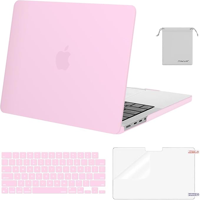 MOSISO Compatible with MacBook Pro 14 inch Case M5 2026 M4 2025 M3 M2 M1 2024-2021 A3427 A3426 A3434 A3112 A3185 A3401 A2918 A2992 A2779 A2442,Hard Case&Keyboard Skin&ScreenFilm&Pouch, Clear Pink