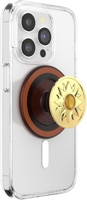 PopSockets Phone Grip for MagSafe, Magnetic Holder, Phone Stand, Gold - Enamel Sun Jewel Amber