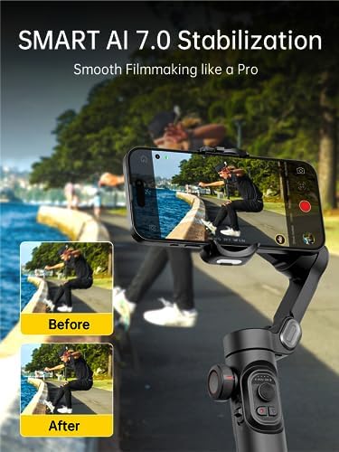 Phone Gimbal Stabilizer 3-Axis Smartphone Foldable Gimbal for iPhone Gimble with Focus Wheel-AOCHUAN Smart XE&AOCHUAN 1.7M Complete Camera Tripod& E10 Aluminum Extension Rod