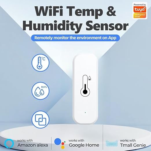 WiFi & Bluetooth Temperature and Humidity Sensor,No Hub Required,Compatible with Alexa and Google Home,for Home, Baby Rooms,Greenhouses Accessories, Garages, Office 2Pack(No Include Battery)