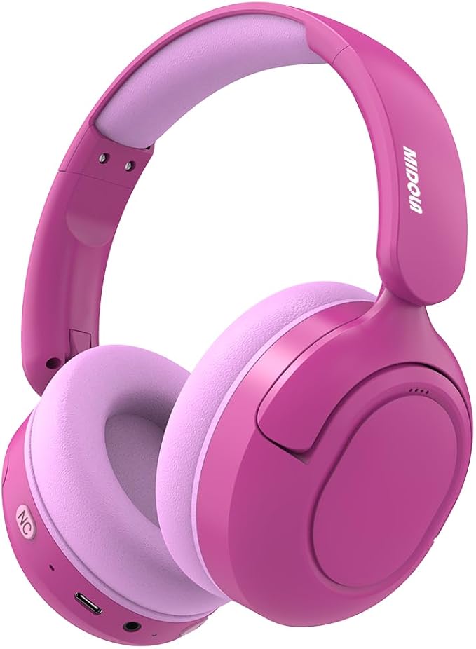 MIDOLA Kids Bluetooth Headphones Active Noise Cancelling Lightweight Wireless Headphone for Kid Volume Limited 85/94dB Foldable Over-Ear Headset with Mic,68 Hours Playtime,for Toddler Child Rose Pink