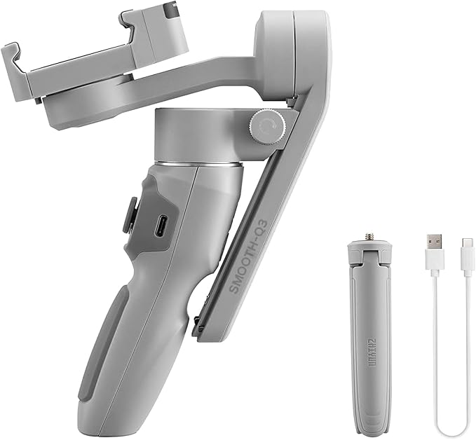 Zhiyun Smooth Q3, 3-Axis Gimbal Stabilizer for Smartphone with Fill Light and Tripod, Auto Inception Dolly-Zoom Time-Lapse, Portable and Foldable, Gesture Control, Android and iPhone Gimbal