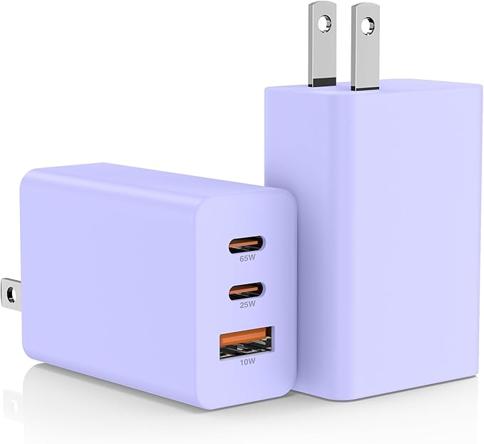 2Pack 65W USB C Wall Charger Block, 3-Port USB C Charging Adapter 100W Type C Super Fast Charging Power Plug Cube for MacBook Pro/Air,i-Pad Pro,i-Phone 17/16/15, Galaxy S25,and More